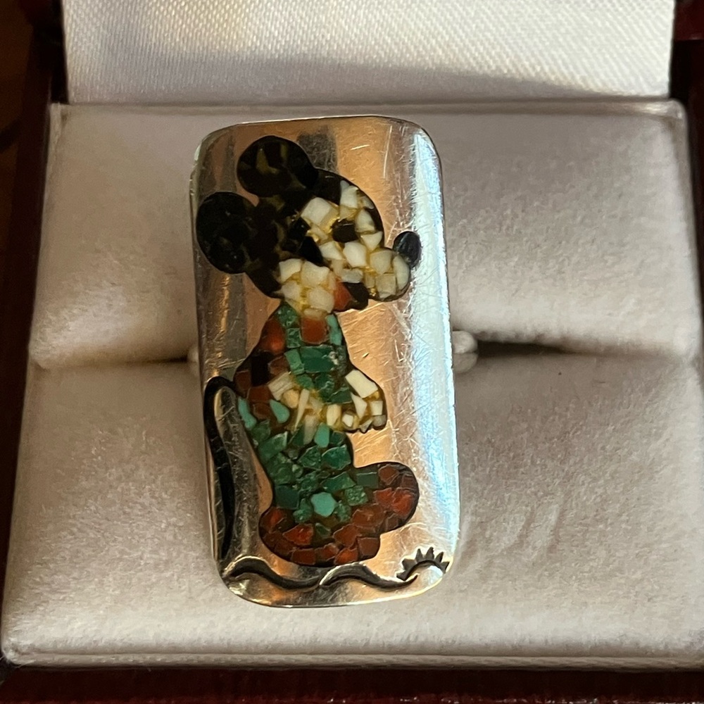 Vintage Mickey Mouse TT Stamped Silver Native American Sz 6